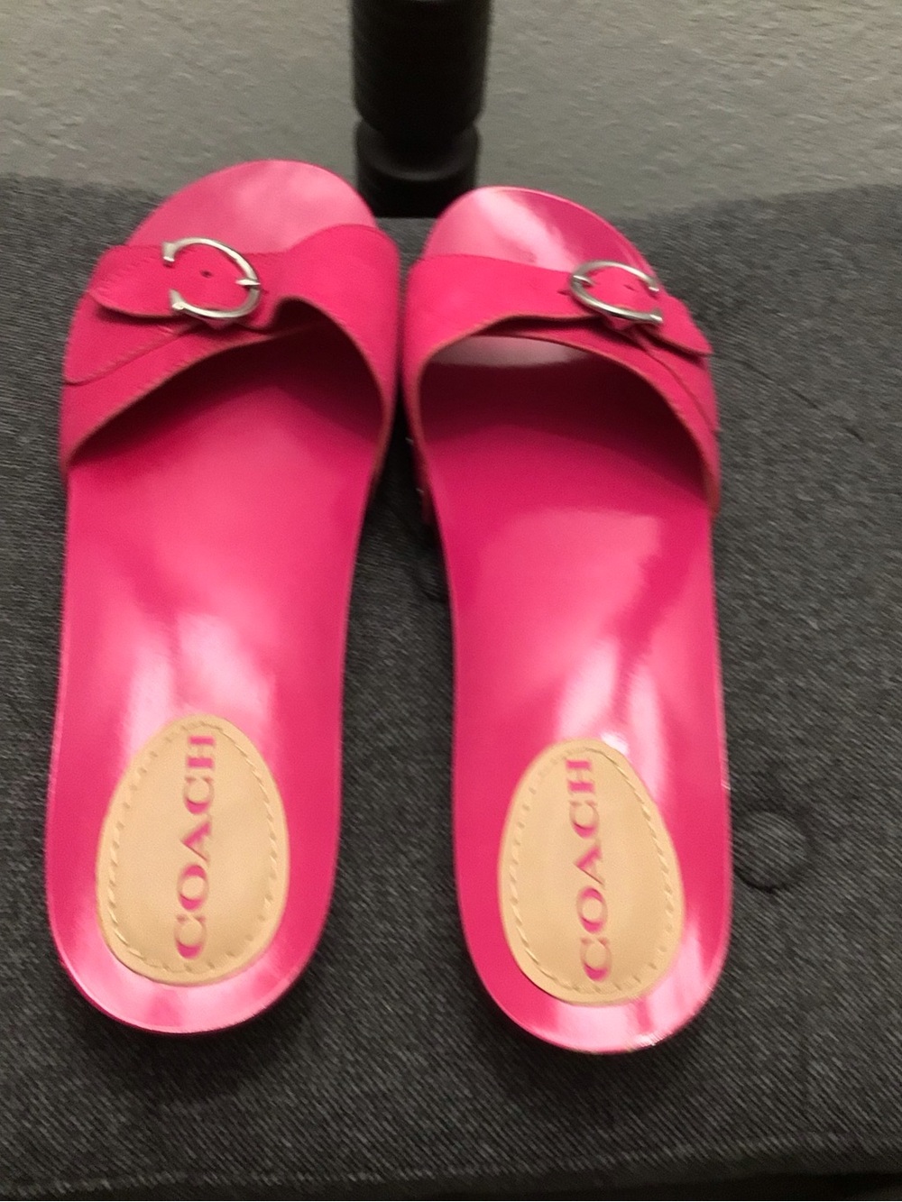 Coach Hot Pink Slide Mules with Silver C Buckle - Picture 3 of 3